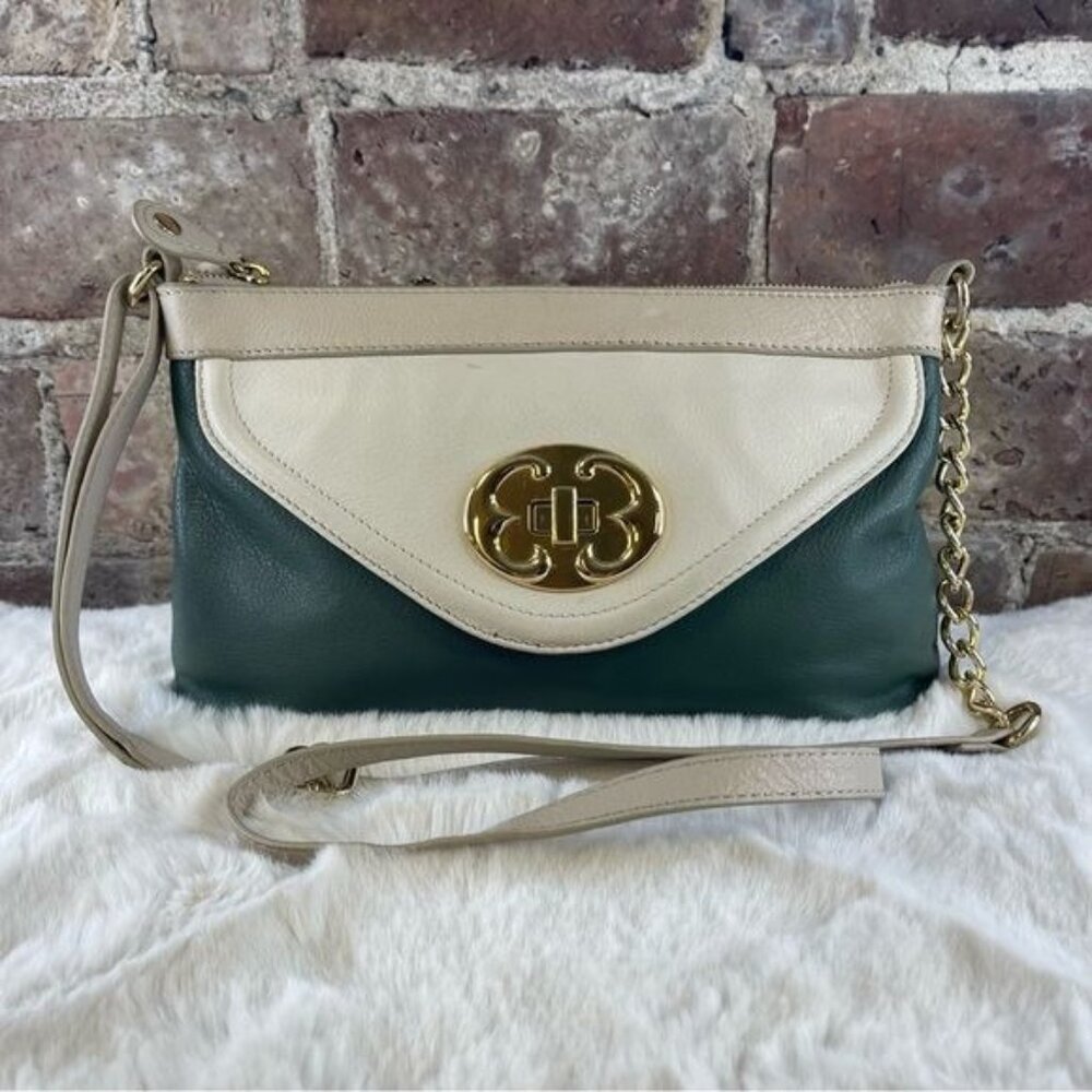 Emma Fox Green & Tan Trim Leather Crossbody Purse